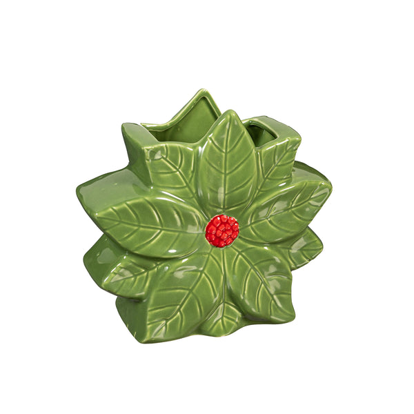 plow & hearth Holly Homestead Vase Poinsettia Shaped Ceramic 7"L