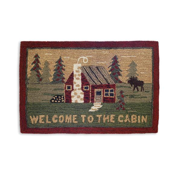 plow & hearth Hooked Wool Welcome to the Cabin Accent Rug
