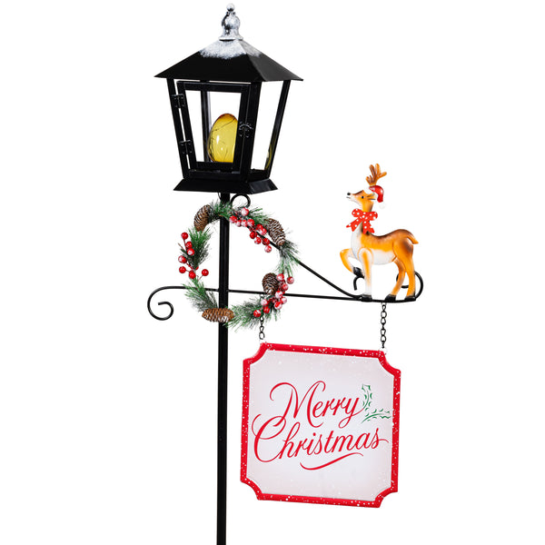 Plow & Hearth Howdy Holidays Garden Statue LED Metal Statue Lamp Post 71"H