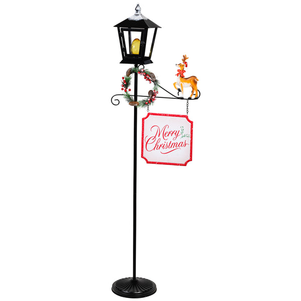 Plow & Hearth Howdy Holidays Garden Statue LED Metal Statue Lamp Post 71"H