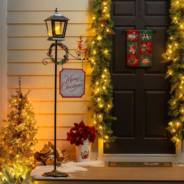 plow & hearth Howdy Holidays Garden Statue LED Metal Statue Lamp Post 71"H