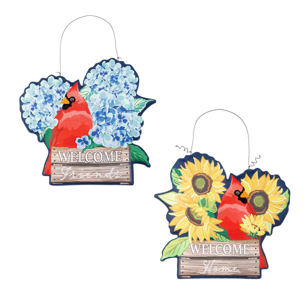 plow & hearth Hydrangea Cardinal/ Sunflower Cardinal Double Sided Estate Door Décor