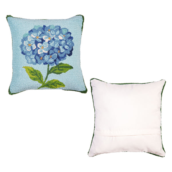 Plow & Hearth Hydrangea Haven VivaStyle Indoor/Outdoor Hooked Pillow 18"x18"