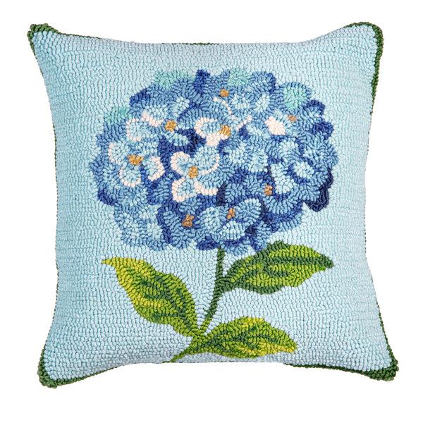 Plow & Hearth Hydrangea Haven VivaStyle Indoor/Outdoor Hooked Pillow 18"x18"
