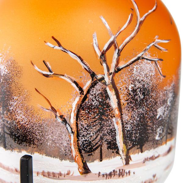 Plow & Hearth Illuminated Harvest Scene Glass Lantern On Metal Stand