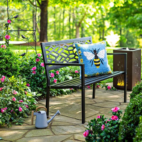 plow & hearth Indoor/Outdoor Bee Hooked Polypropylene Throw Pillow