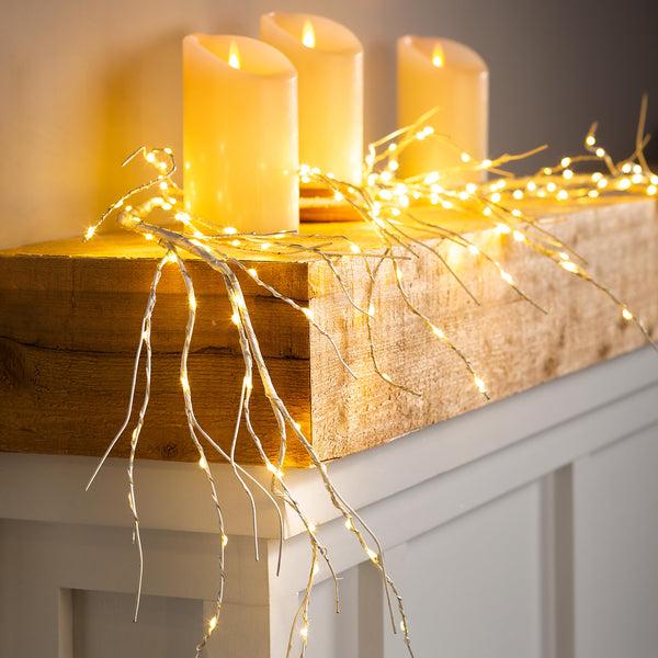 plow & hearth Indoor/Outdoor Birch Garland with 165 Micro LED Lights 5'L