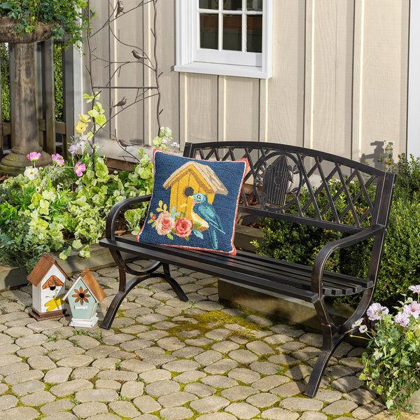 Plow & Hearth Indoor/Outdoor Birdhouse Hooked Polypropylene Throw Pillow
