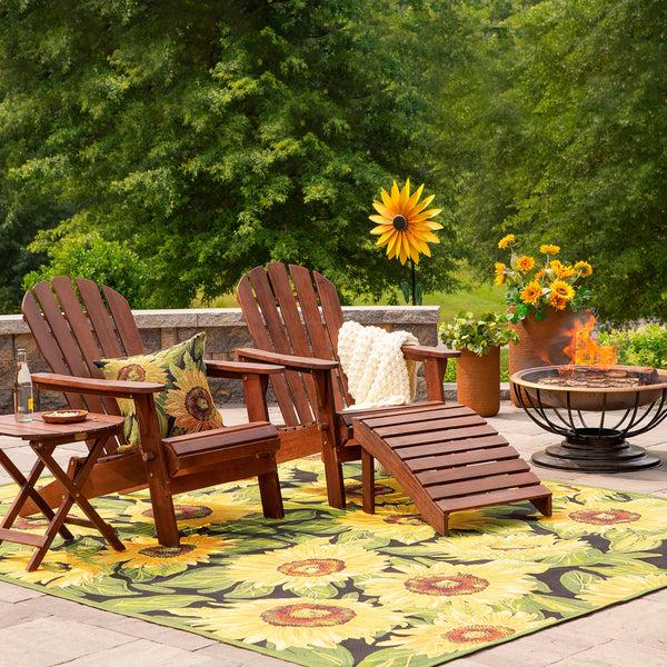 Plow & Hearth Indoor/Outdoor Black Sunflower Polypropylene Rug 39" X 59"