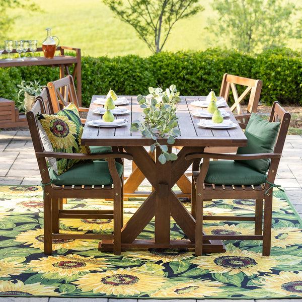 plow & hearth Indoor/Outdoor Black Sunflower Polypropylene Rug 4'10" x 7'6"