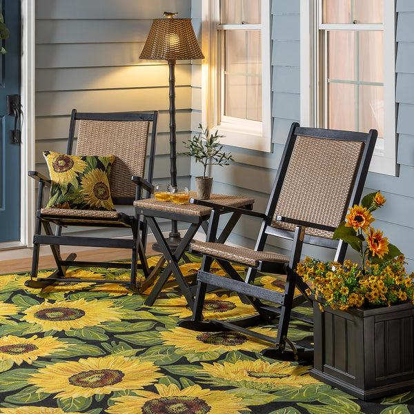 Plow & Hearth Indoor/Outdoor Black Sunflower Polypropylene Rug 7'10" X 9'10"