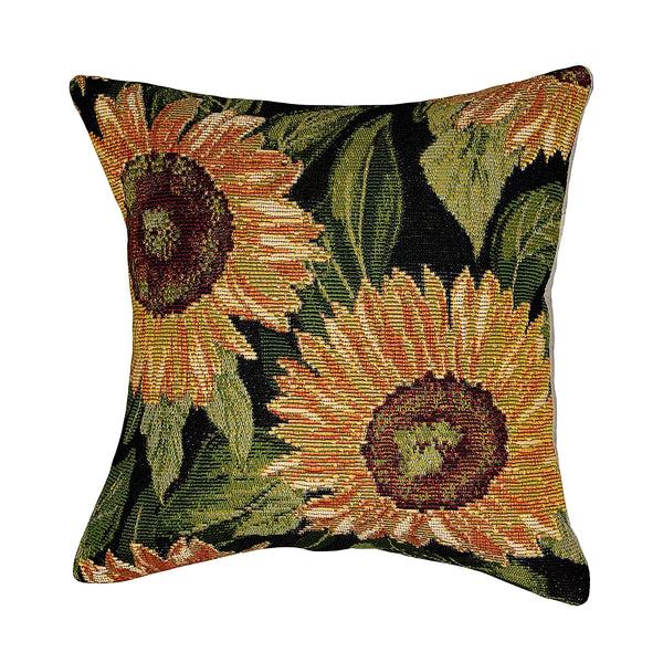 plow & hearth Indoor/Outdoor Black Sunflower Polypropylene Throw Pillow