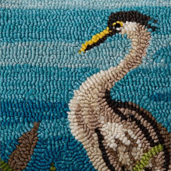 Plow & Hearth Indoor/Outdoor Blue Heron Hooked Polypropylene Throw Pillow