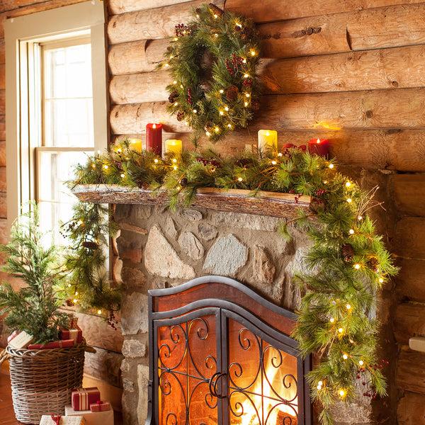 Plow & Hearth Indoor/Outdoor Blue Ridge Garland With Battery-Operated Dual-Function Lights