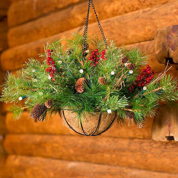 plow & hearth Indoor/Outdoor Blue Ridge Hanging Basket with Battery-Operated Dual-Function Lights