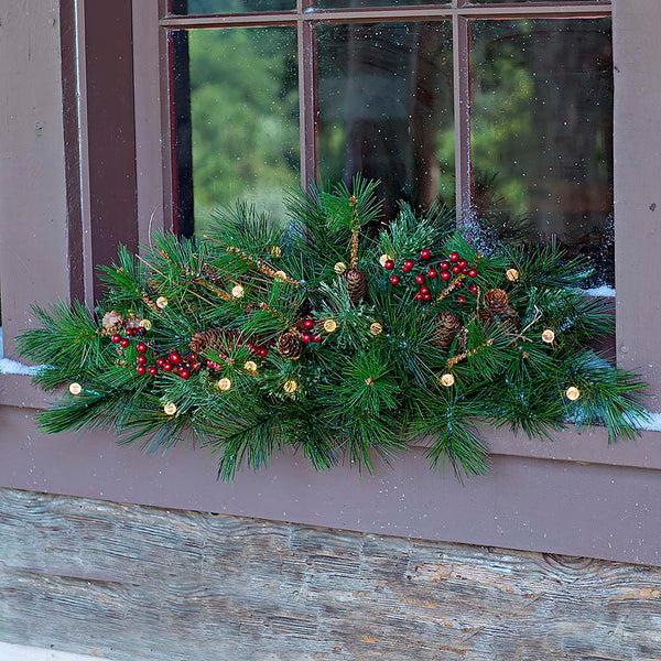 plow & hearth Indoor/Outdoor Blue Ridge Window Swag with Battery-Operated Dual-Function Lights