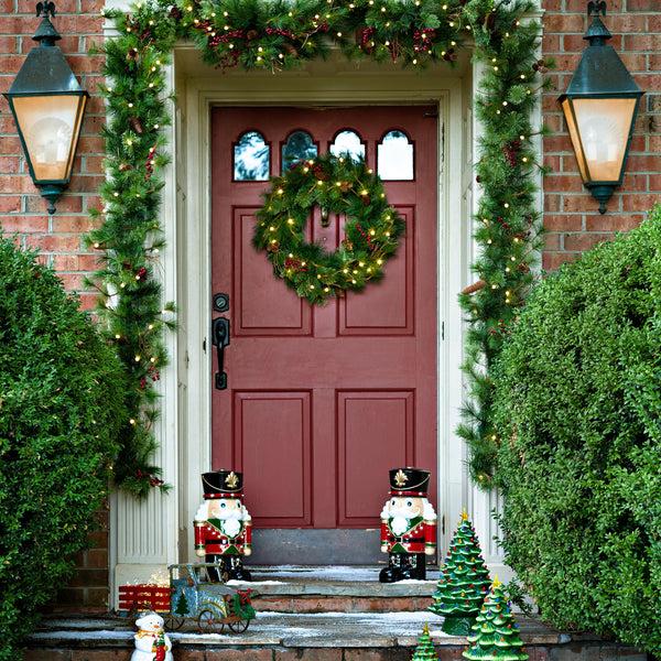 Plow & Hearth Indoor/Outdoor Blue Ridge Wreath With Battery-Operated Dual-Function Lights 24" Dia