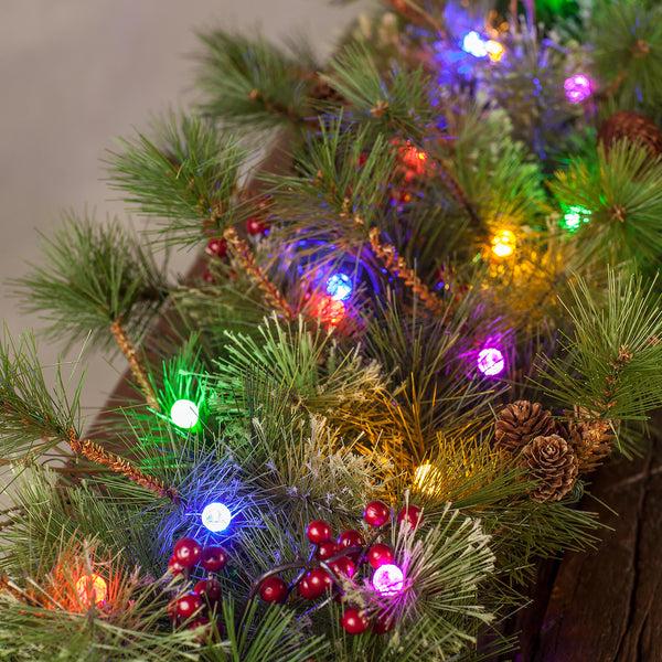 Plow & Hearth Indoor/Outdoor Blue Ridge Wreath With Battery-Operated Dual-Function Lights 30" Dia