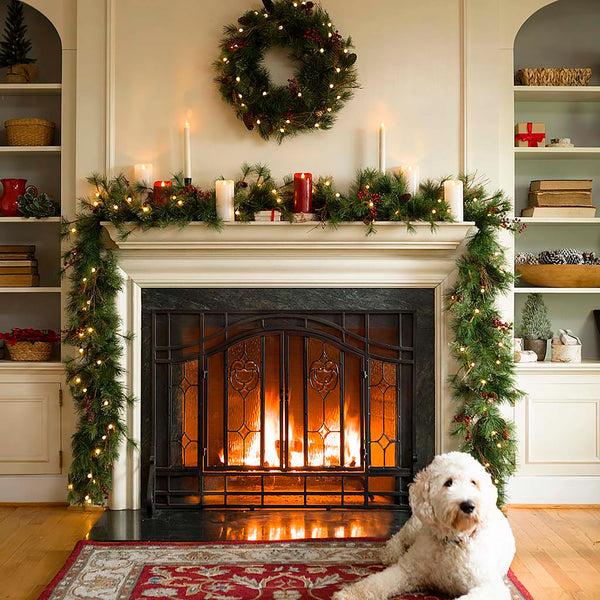 Plow & Hearth Indoor/Outdoor Blue Ridge Wreath With Battery-Operated Dual-Function Lights 30" Dia