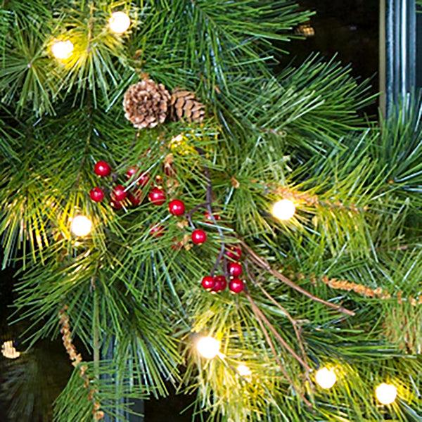 Plow & Hearth Indoor/Outdoor Blue Ridge Wreath With Battery-Operated Dual-Function Lights 30" Dia