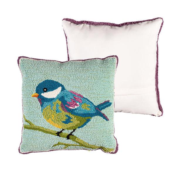 Plow & Hearth Indoor/Outdoor Bluebird Hooked Polypropylene Throw Pillow 18"x18"