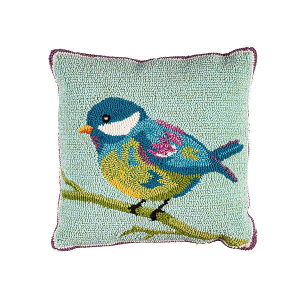 plow & hearth Indoor/Outdoor Bluebird Hooked Polypropylene Throw Pillow 18"x18"
