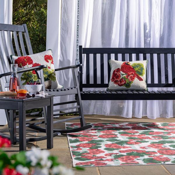 Plow & Hearth Indoor/Outdoor Cardinal/Geranium Hooked Polypropylene Throw Pillow 18"x18"