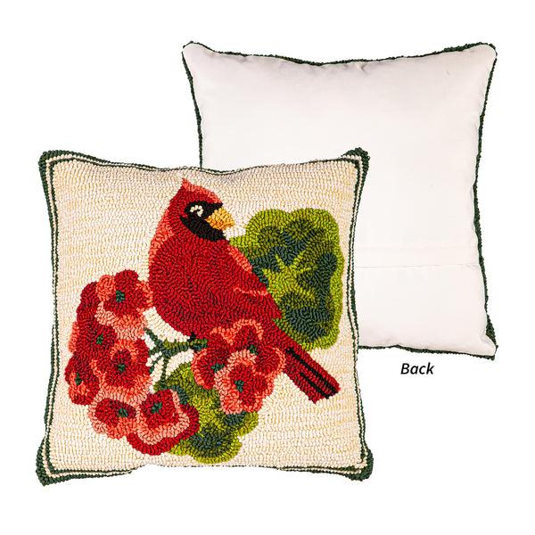 Plow & Hearth Indoor/Outdoor Cardinal/Geranium Hooked Polypropylene Throw Pillow 18"x18"