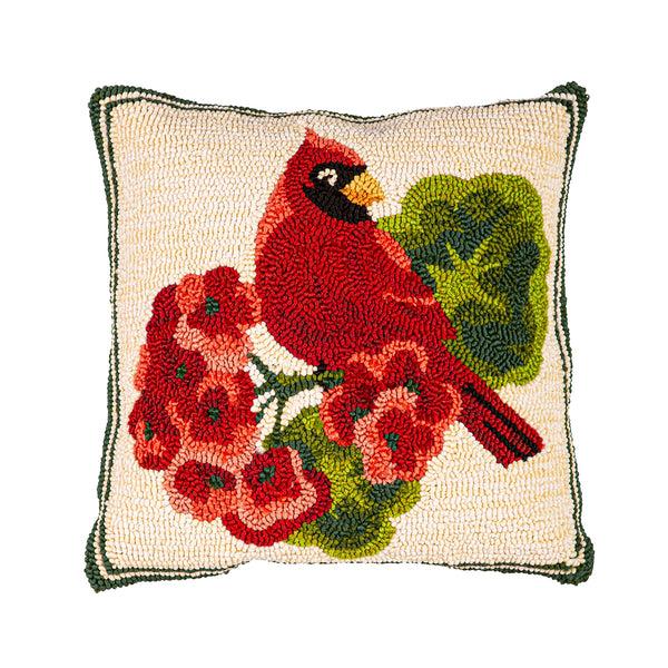 plow & hearth Indoor/Outdoor Cardinal/Geranium Hooked Polypropylene Throw Pillow 18"x18"