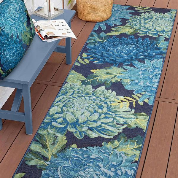 Plow & Hearth Indoor/Outdoor Chrysanthemum Polypropylene Rug 23" X 7'6" Runner