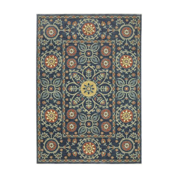 plow & hearth Indoor/Outdoor Clover Hill Border Polypropylene Rug 5'3" x 7'6"