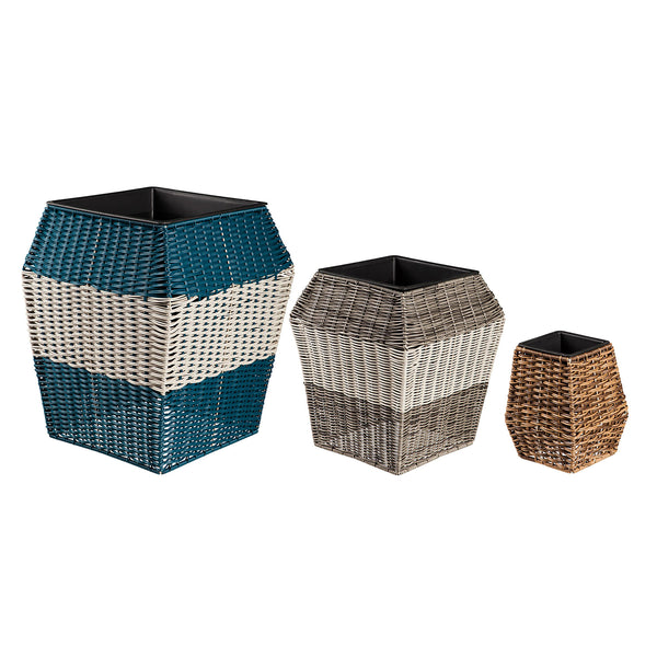 Plow & Hearth Indoor/Outdoor Coastal Wicker Planters Set Of 3
