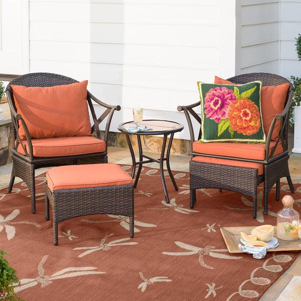 Plow & Hearth Indoor/Outdoor Double Zinnia Hooked Throw Pillow