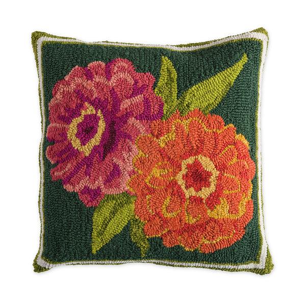 plow & hearth Indoor/Outdoor Double Zinnia Hooked Throw Pillow