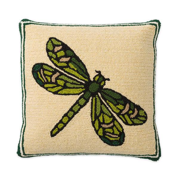 plow & hearth Indoor/Outdoor Dragonfly Hooked Polypropylene Throw Pillow
