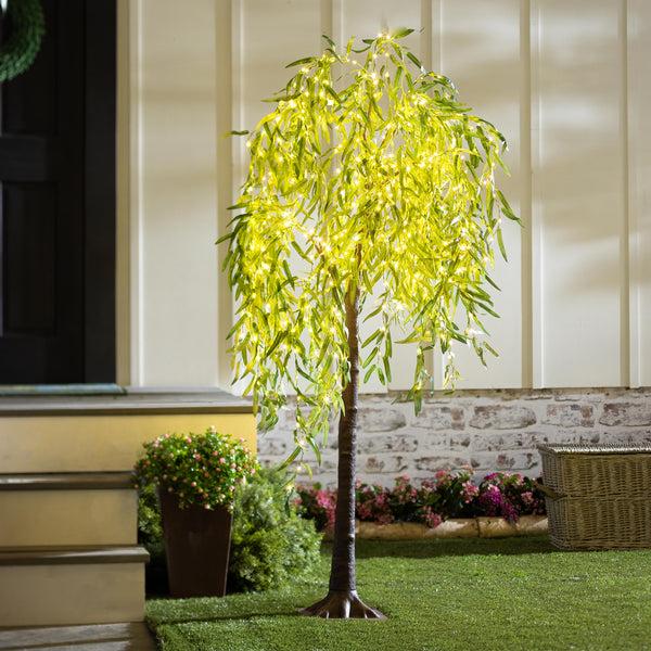 plow & hearth Indoor/Outdoor Electric Lighted Green Willow Tree 6'H