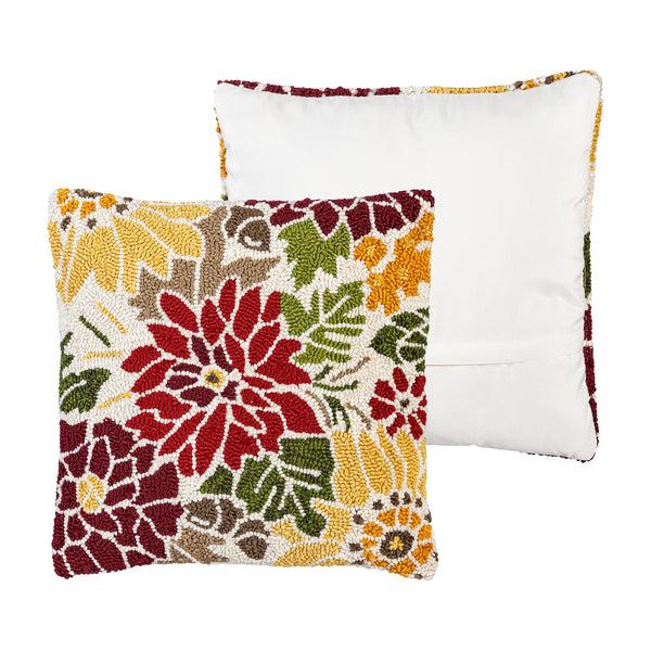 Plow & Hearth Indoor/Outdoor Fall Florals Hooked Polypropylene Throw Pillow 18"x18"