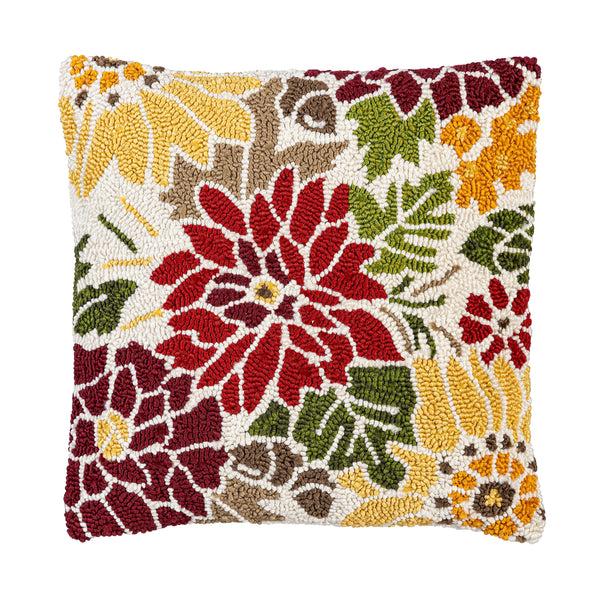 Plow & Hearth Indoor/Outdoor Fall Florals Hooked Polypropylene Throw Pillow 18"x18"