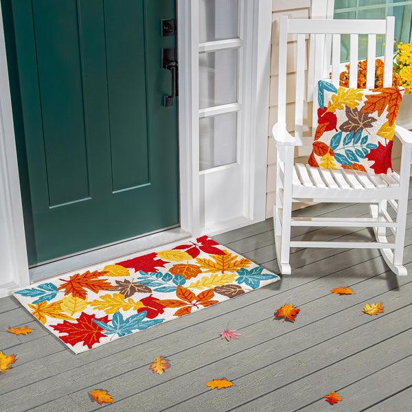 plow & hearth Indoor/Outdoor Fall Leaves Hooked Polypropylene Accent Rug 24"x42"