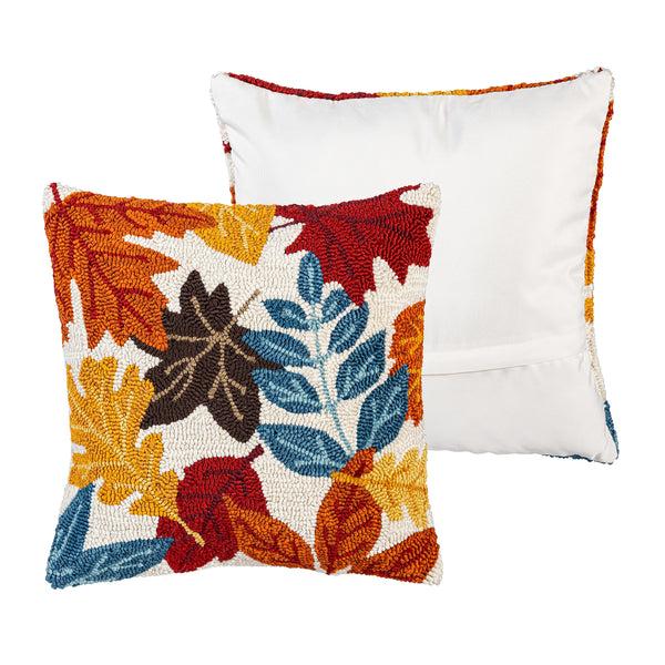Plow & Hearth Indoor/Outdoor Fall Leaves Hooked Polypropylene Throw Pillow 18"x18"