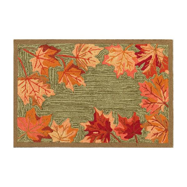 plow & hearth Indoor/Outdoor Falling Leaves Border Rug 3'6" x 5'6"