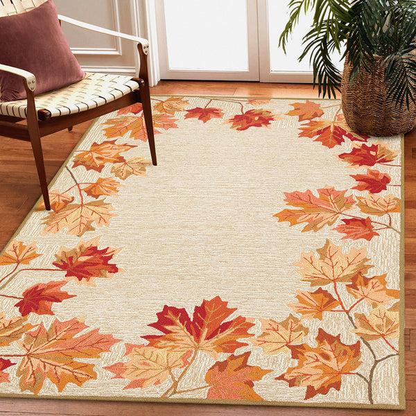 Plow & Hearth Indoor/Outdoor Falling Leaves Border Rug 7'6" X 9'6"