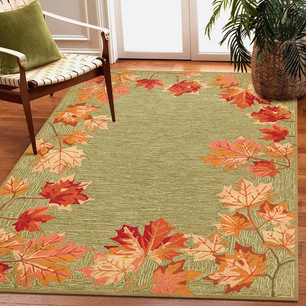 plow & hearth Indoor/Outdoor Falling Leaves Border Rug 7'6" x 9'6"