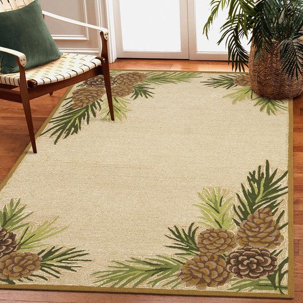 plow & hearth Indoor/Outdoor Forest Lake Border Rug 42" x 66"