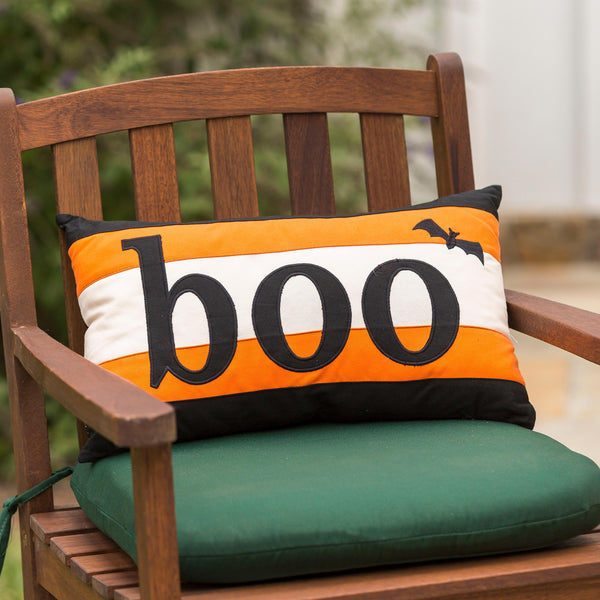 plow & hearth Indoor/Outdoor Halloween Boo Lumbar Cotton Throw Pillow