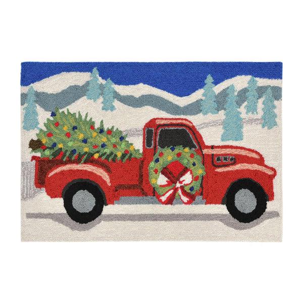 Plow & Hearth Indoor/Outdoor Hand-Hooked Christmas Truck Accent Rug 30" X 48"