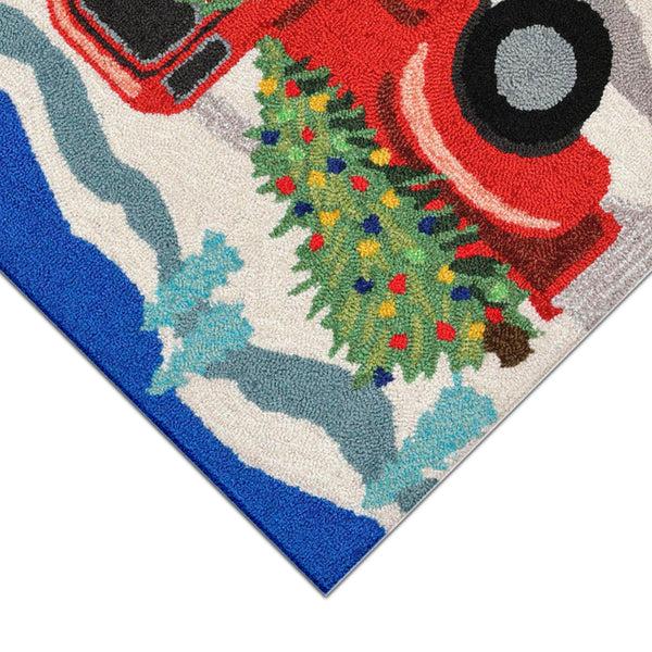 Plow & Hearth Indoor/Outdoor Hand-Hooked Christmas Truck Accent Rug 30" X 48"