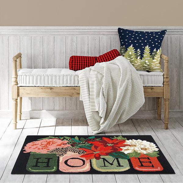 plow & hearth Indoor/Outdoor Hand-Hooked Holiday Bouquet Accent Rug 24" x 36"
