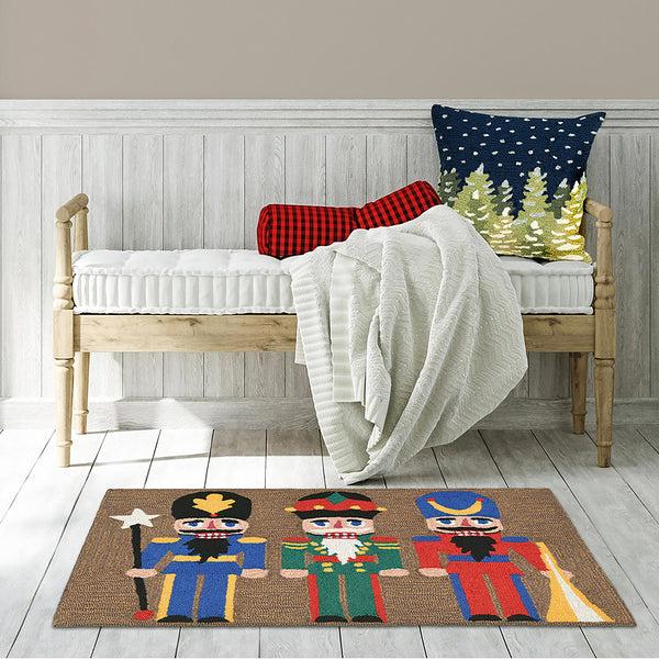 plow & hearth Indoor/Outdoor Hand-Hooked Nutcracker Trio Accent Rug 24" x 36"