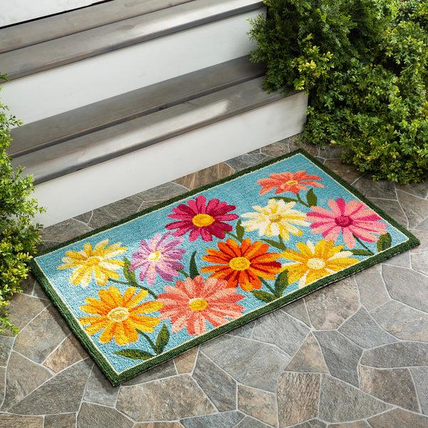 plow & hearth Indoor/Outdoor Hand-Hooked Polypropylene Pastel Posies Accent Rug
